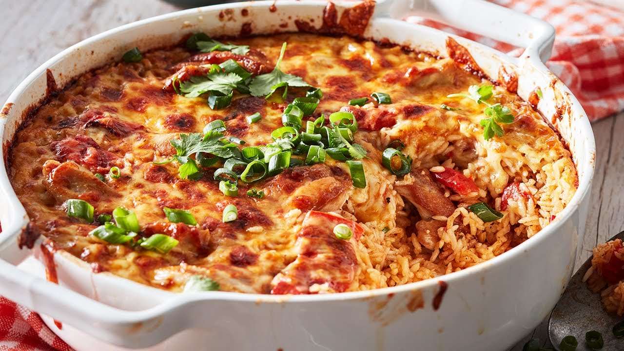 Easy Mexican Chicken Rice and Cheese Bake recipe - YouTube