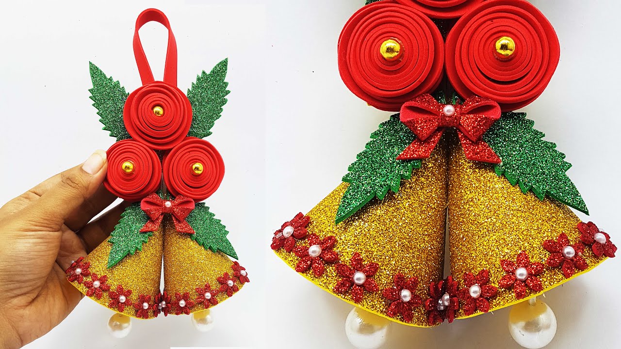 Economical Christmas Bells Made With Glitter Paper 🎄 DIY Affordable  Christmas Craft ideas 