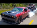 Hellcat Tows Side By Side Across Country and does Burnouts