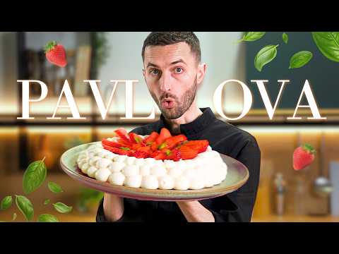 Strawberry basil pavlova