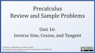 Precalculus - Sample Problems 16 - Inverse Trigonometric Functions