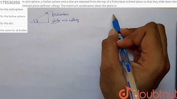 A solid sphere, a hollow sphere and a dise are released from the top of a frictionless inclined ...