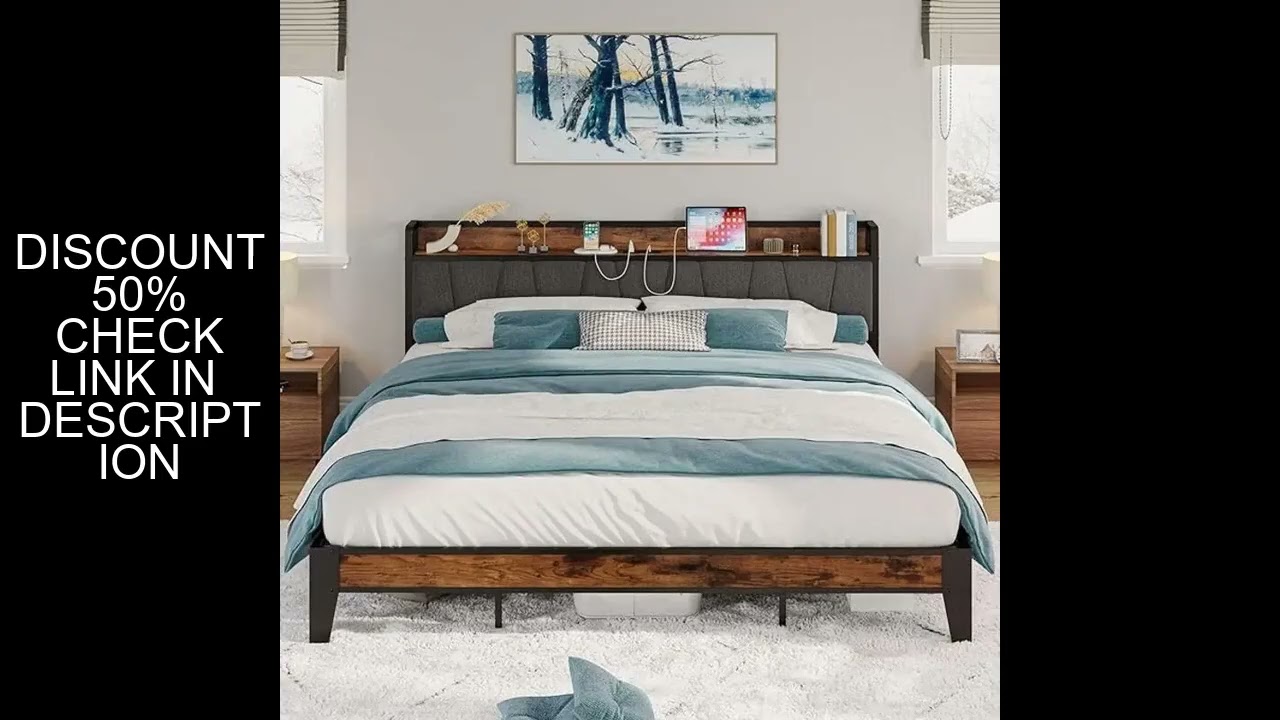 LIKIMIO Twin/Twin XL/Full/Queen/King/California King Bed Frames, Storage Headboard with Charging Sta