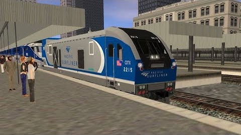 Trainz 2: Amtrak Pacific Surfliner doubleheader with SC-44 leading and F59PHI trailing departing LA