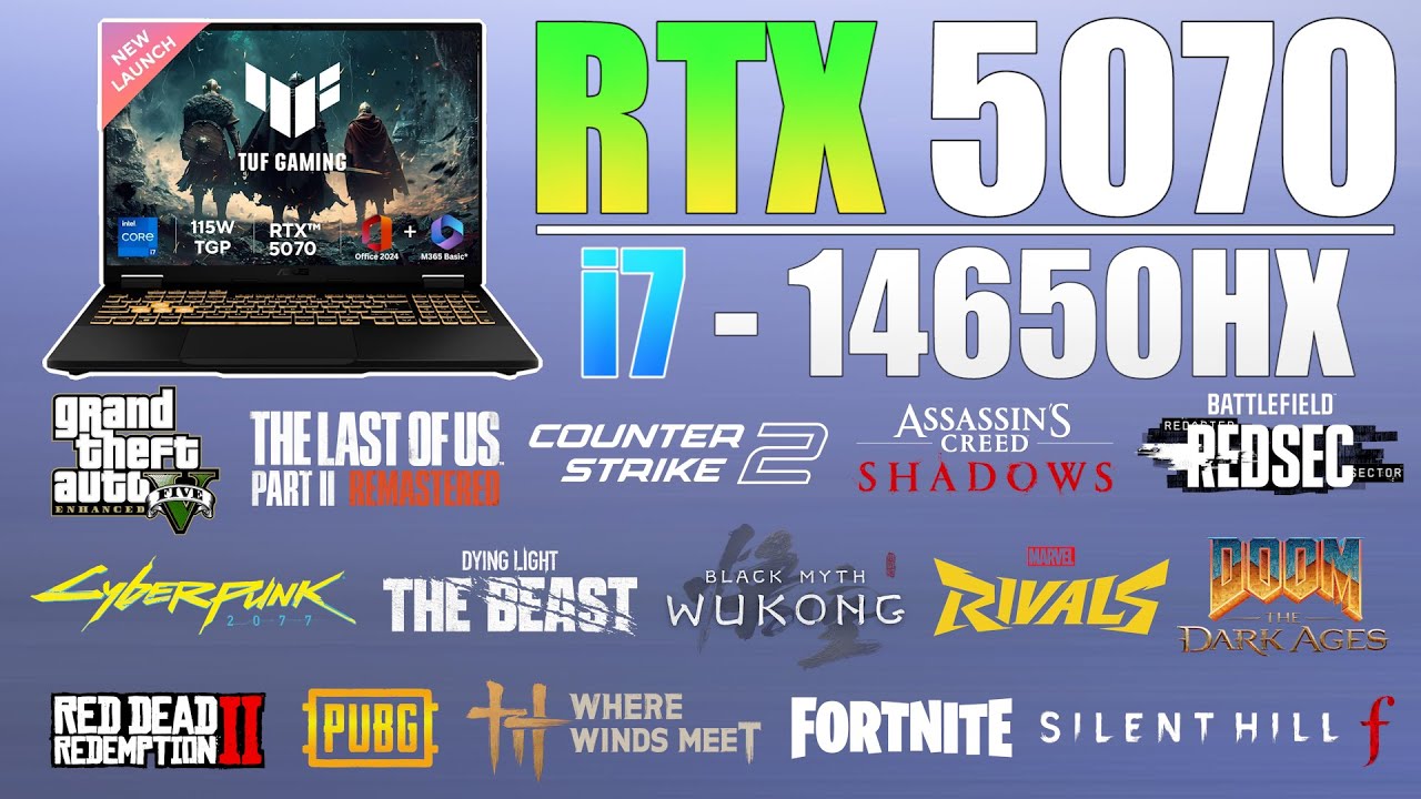 Asus TUF Gaming F16 : RTX 5070 + i7 14th Gen 14650HX - New 15 Games Tested