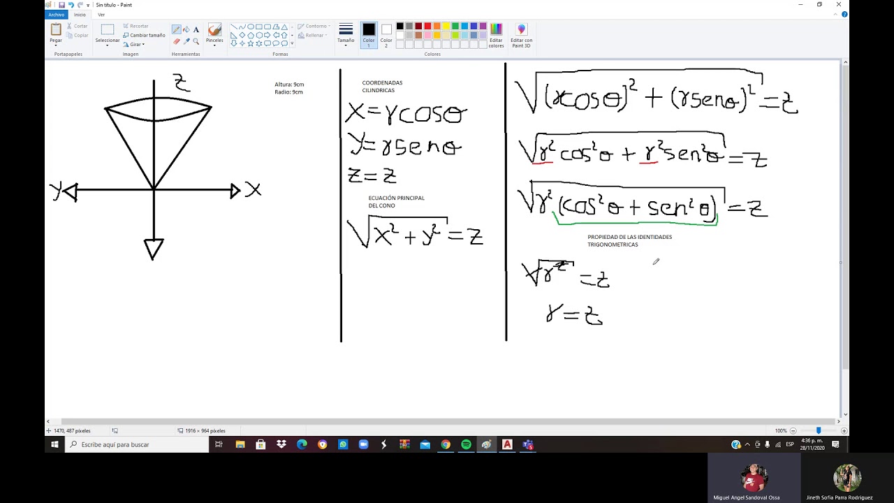 Volumen de un cono utilizando tres integrales