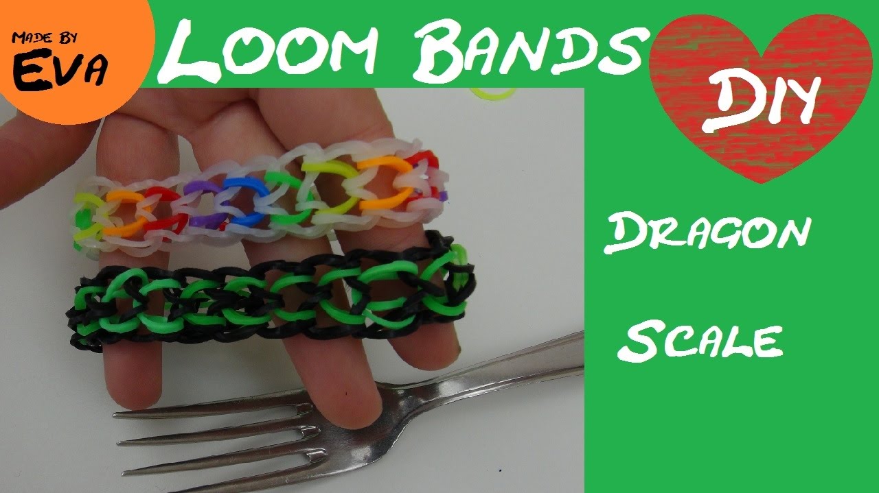 DIY Dragon Scale Loom Bands Anleitung mit Gabel selber machen Drachen Armband Loom with Fork