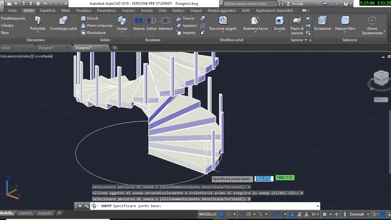 SCALA A CHIOCCIOLA 3D CON RENDER