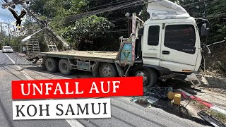 Schwerer Verkehrsunfall auf Samui, Stromleitung wurde beschädigt.