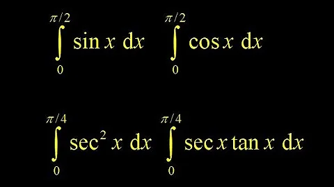 Definite integrals of basic trig functions:  integral of sine, cosine, sec^2 and sec*tan.