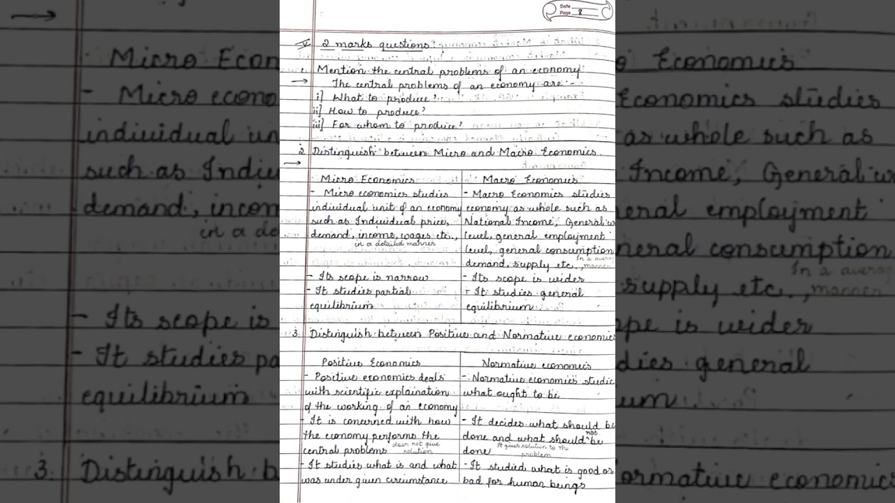 Introduction to micro economics 2 marks questions 