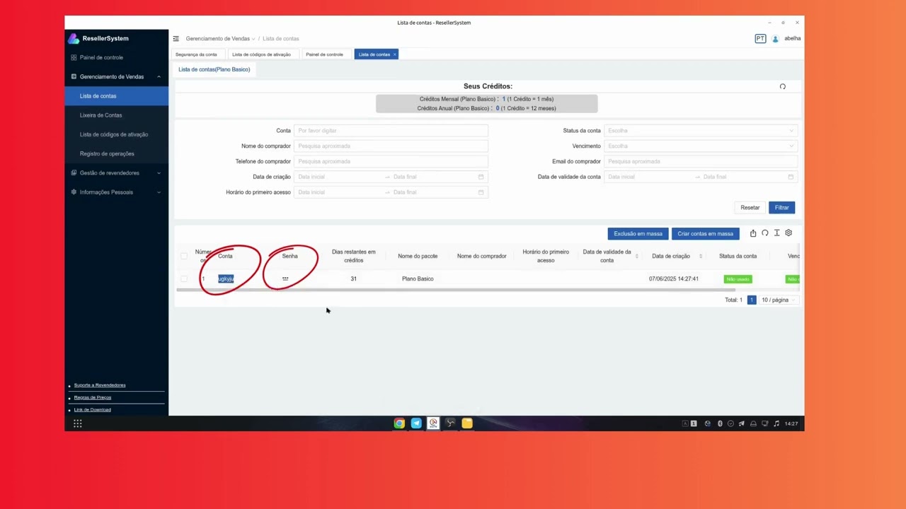 Painel de criação de contas UNITV 2025
