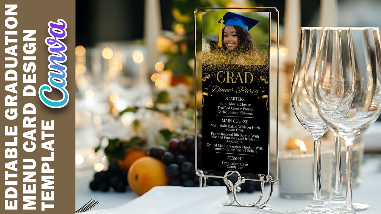 Graduation Puple Menu Card Graduation Dinner Menu Card Design Template In Canva - YouTube