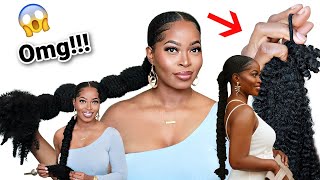 NO FEED IN LONG SLEEK BRAIDED PONYTAIL + BUBBLE PonytailEXTENDED ️NEW METHOD Type 4 Natural Hair