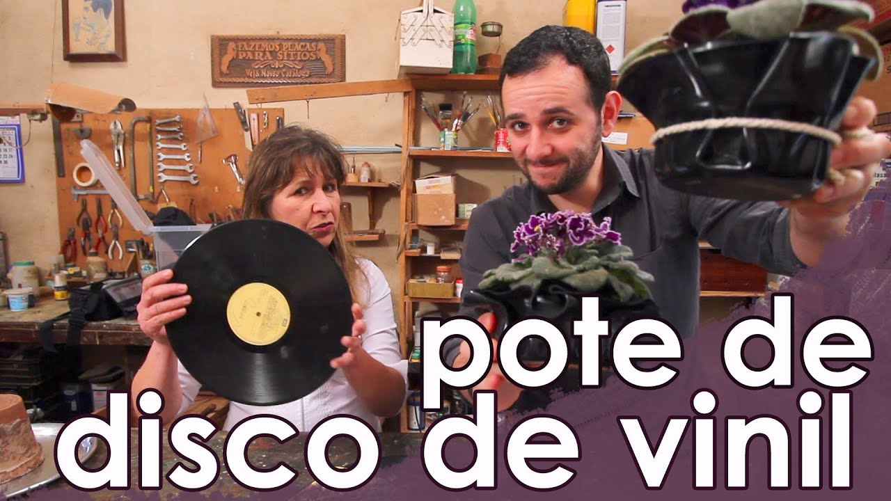 Pote com disco de vinil (artesanato) - YouTube
