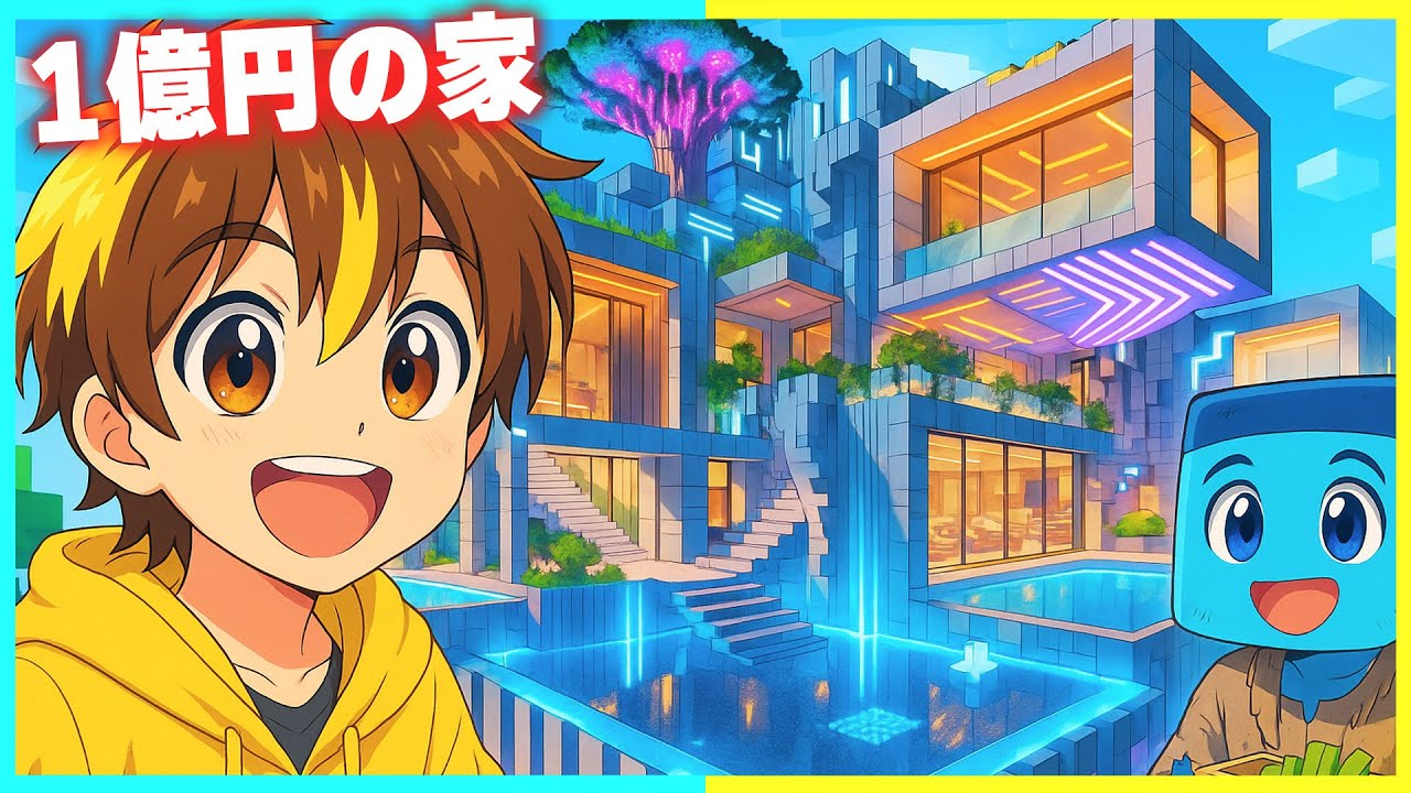 「未来の家・水中ハウス・城」100円だけの建築 VS 1億円のチート建築対決！【まいくら/マインクラフト】