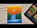 Step by Step Oil Pastel Waterfall Sunset for Beginners