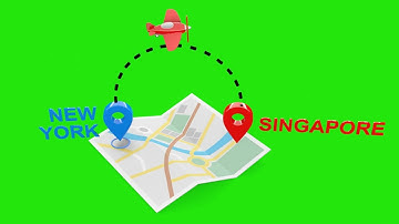 New York to singapore 3D Flight Animation with Airplane, Map, and Green Screen