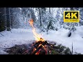 🔥 Cozy Campfire in the Winter Forest (12 HOURS). Campfire Ambience with Crackling Fire Sounds