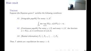 Existence of an epsilon-equilibrium in Bayesian games with nested information (Royi Jacobovic, TAU)