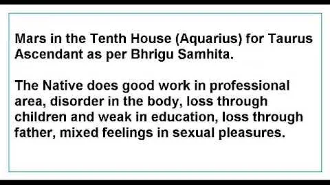 Mars in the Tenth House for Taurus Ascendant as per Bhrigu Samhita