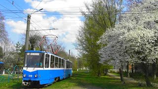 картинка: Трамвай Tatra KT4SU №219. Маршрут №4. Винница. Весна. 23.04.2019. FHD.