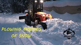 #154 Kubota B2601 'Plowing Mounds Of Snow'  Snow pusher and rear blade