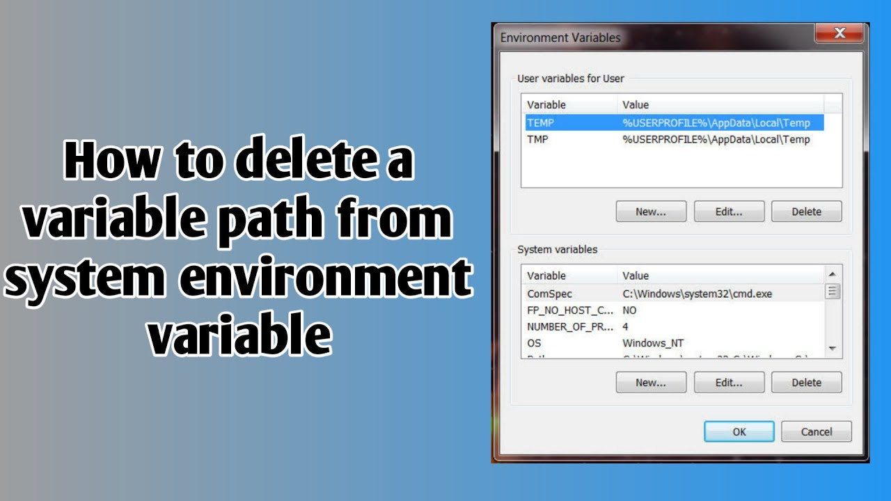 how to delete a variable path in system environment variable - YouTube