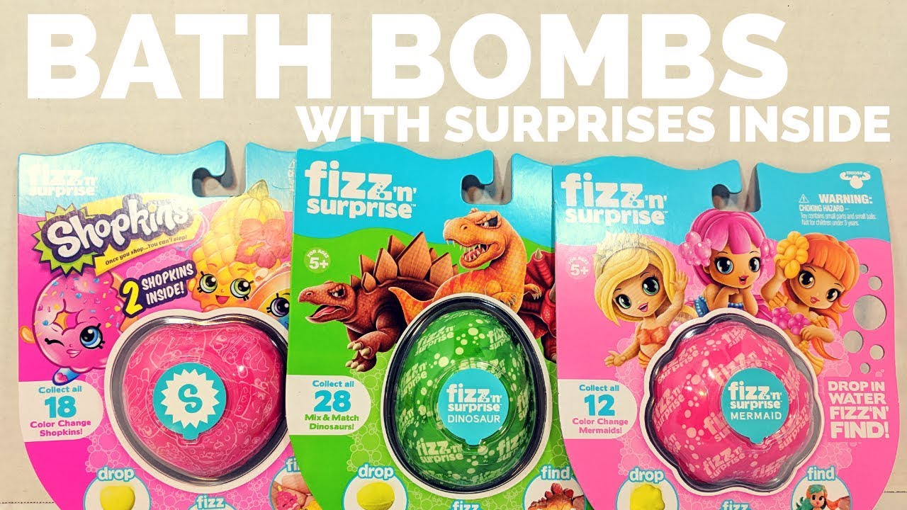 Shopkins, Dinosaur, and Mermaid Fizz n' Surprise Bath Bombs