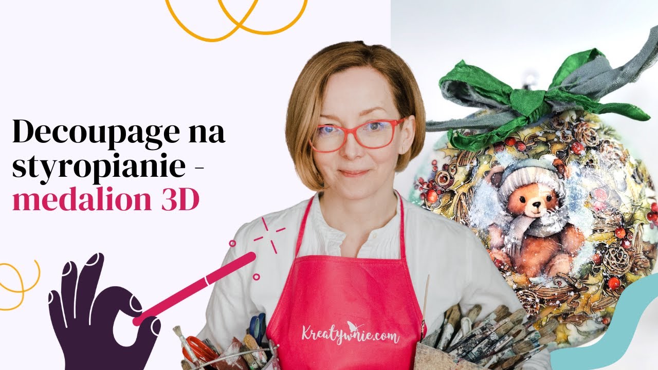 Medalion z misiem - decoupage 3d na styropianie