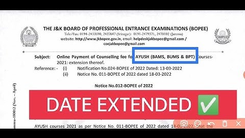 JKBOPEE NEET-UG || AYUSH COURSES FIRST ROUND OF COUNSELLING || DATE EXTENDED FOR ONLINE PAYMENT ||