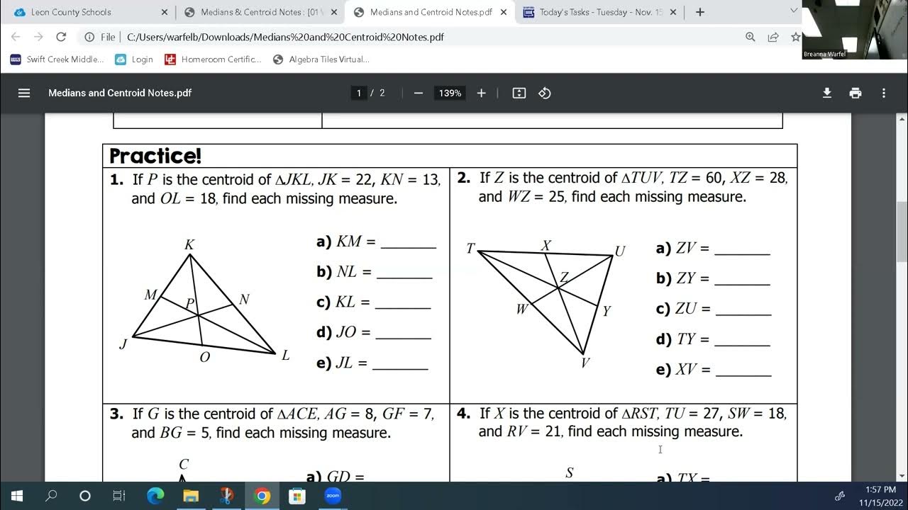 Medians & Centroid Worksheet - YouTube