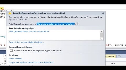 C#: fix an error "No data exists for the row column" from access database