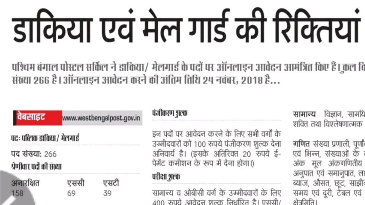 Indian Post Office Recruitment 2018 | WB Postal Circle