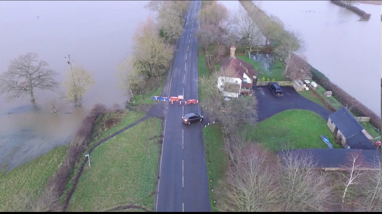 Flooded roads and fields by river Arun, between Pulborough and Coldwaltham 2019 December