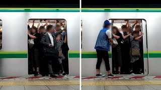 【東京の日常風景】 東京メトロ 千代田線　朝ラッシュ混雑の乗降　Tokyo Metro Morning rush hour