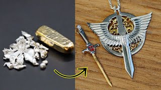sword necklace making - handmade gold sword pendant