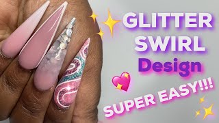 Glitter Swirl Nail Design (SUPER EASY)