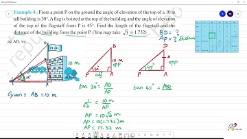 NCERT 9.Some Applications of Trigonometry  Example 4 : From a point P on the ground the angle of