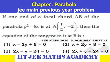 PARABOLA  | JEE MAIN 2020  | 9 JANUARY  | SHIFT 2 |  RS SIR | PREVIOUS YEAR PROBLEM