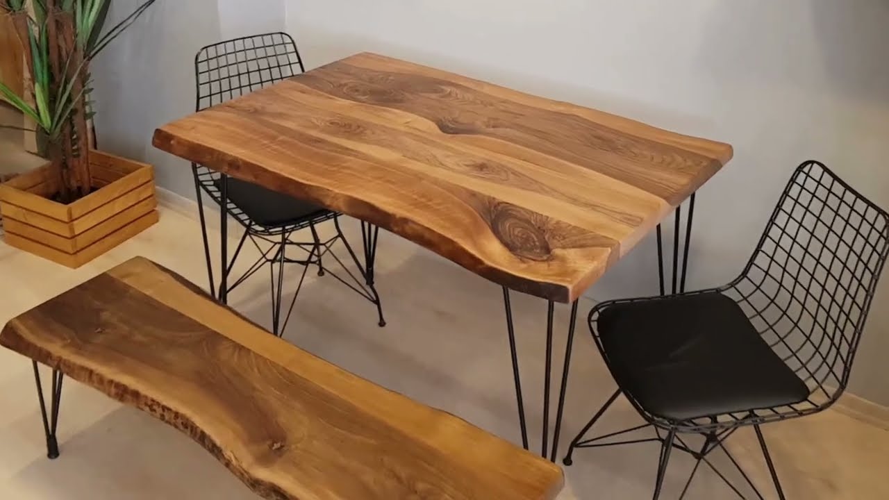 Denton Solid Walnut Wood Live Edge Dining Table – Nature Meets Elegance 