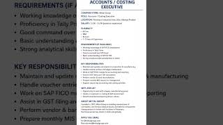 Title: Mittal Group Hiring | Accounts / Costing Executive