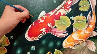 KOI FISH PAINTING IN OIL ON CANVASS /HOW TO PAINT KOI IN OIL ON CANVASS