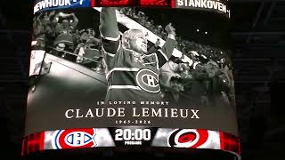The Hurricanes hold a moment of silence for Claude Lemieux prior to Game 5