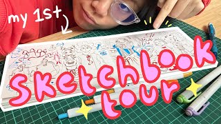 my first sketchbook tour // fun ideas, many mediums, life sketches & more!