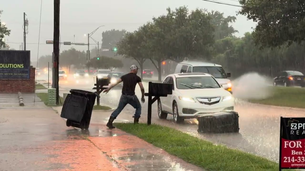 Good Samaritan Clears Bins from Road After Severe Storm