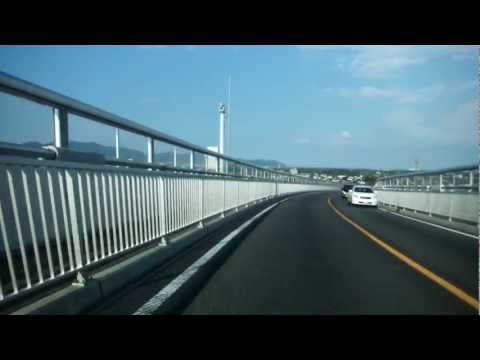 島根県と鳥取県（県境）を結ぶべた踏み坂（江島大橋）走行ビデオ
