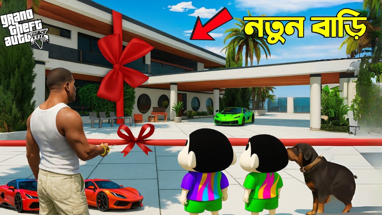 GTA 5: Franklin Surprised Shinchan & Pinchan With Their Dream Mansion! 😱🏡 | GTA 5 Bangla Gameplay