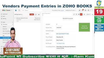 19 Vendors Payment Entries in ZOHO BOOKS ZOHO learn tutorial
