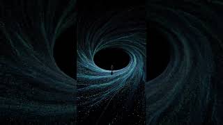 The teal and blue dot flow in continuous concentric rings around black oval void rotating clockwise.